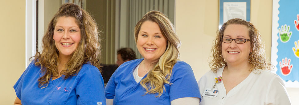 Courtney Campbell R.N., Rachel Forehand R.N., and Shelby Howell R.N., all from 3-West, Oncology at Baptist Hospital