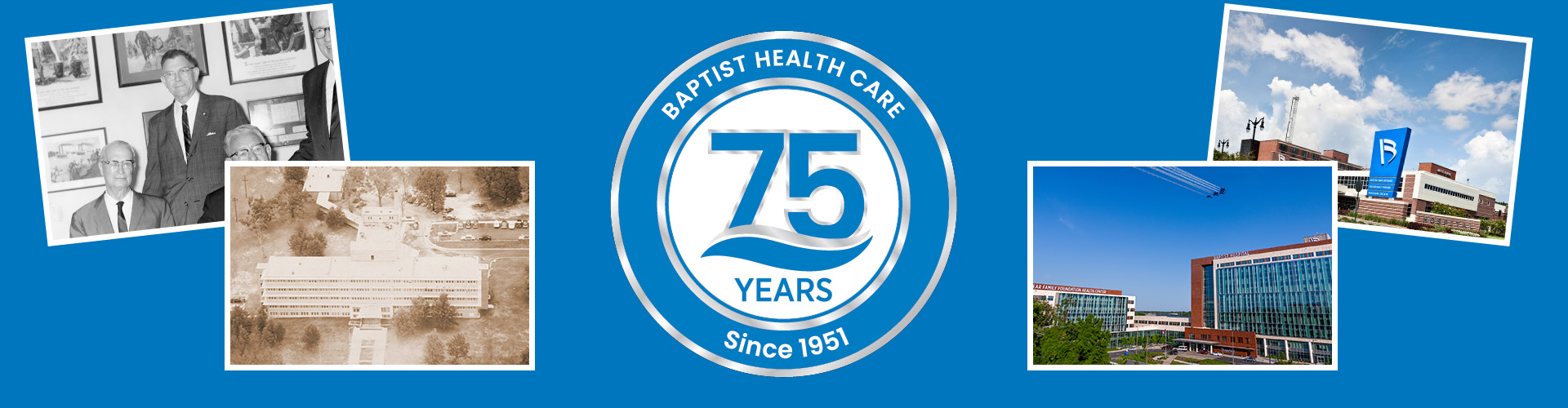 Graphic of Baptist Health Care celebrating 70 years (1951 to 2021) with text saying 