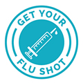 Image of a need saying get your flu shot.